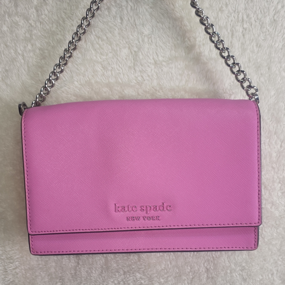 Kate Spade Pink Saffiano Leather Crossbody Bag Chain Handle Convertible Purse